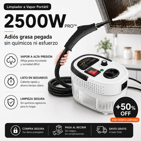 Limpiador a Vapor Portátil 2500W PRO™ | Adiós grasa pegada al instante